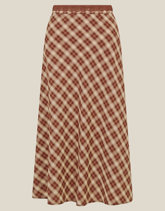 Frankie Check Print Midi Skirt, Brown (BROWN), large