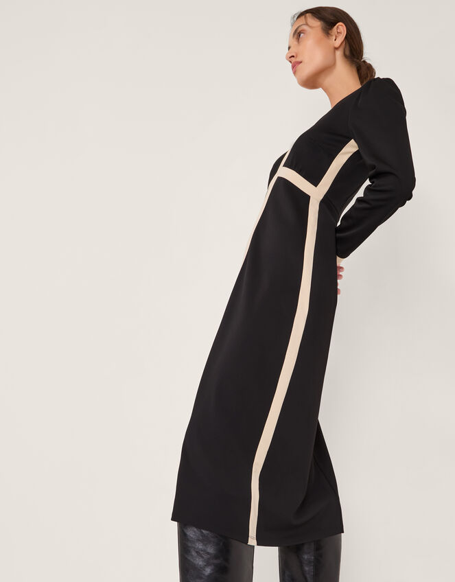 Paloma Contrast Panel Midi Dress, Black (BLACK), large