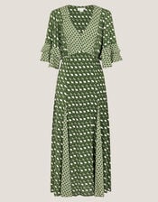 Maren Geometric Print Midi Tea Dress, Green (KHAKI), large