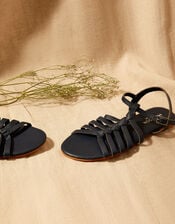 Leather Strap Sandals, Blue (NAVY), large