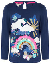 Rainbow Sequin T-shirt , Blue (NAVY), large