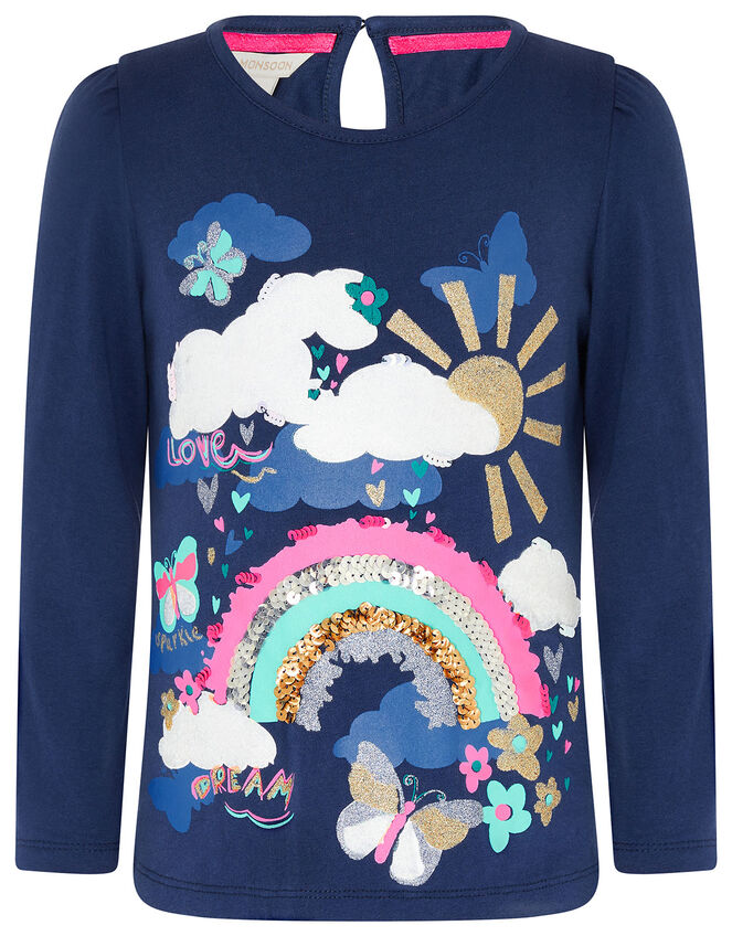 Rainbow Sequin T-shirt , Blue (NAVY), large