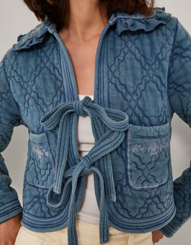 Quinn Tie Quilted Jacket, Blue (BLUE), large