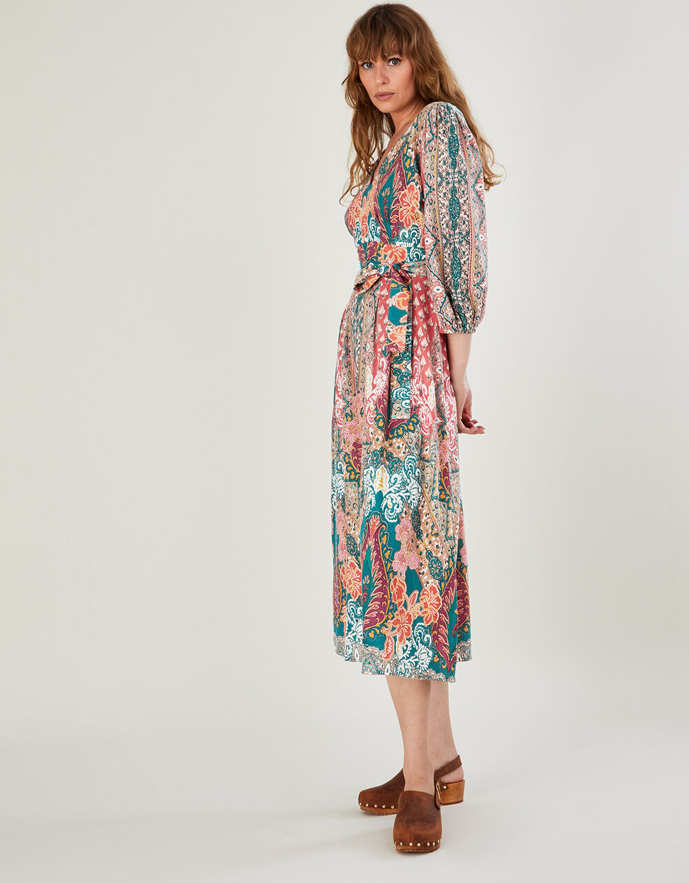 Women Dresses | Scarf Print Jersey Dress with Organic Cotton Orange - RQ31698