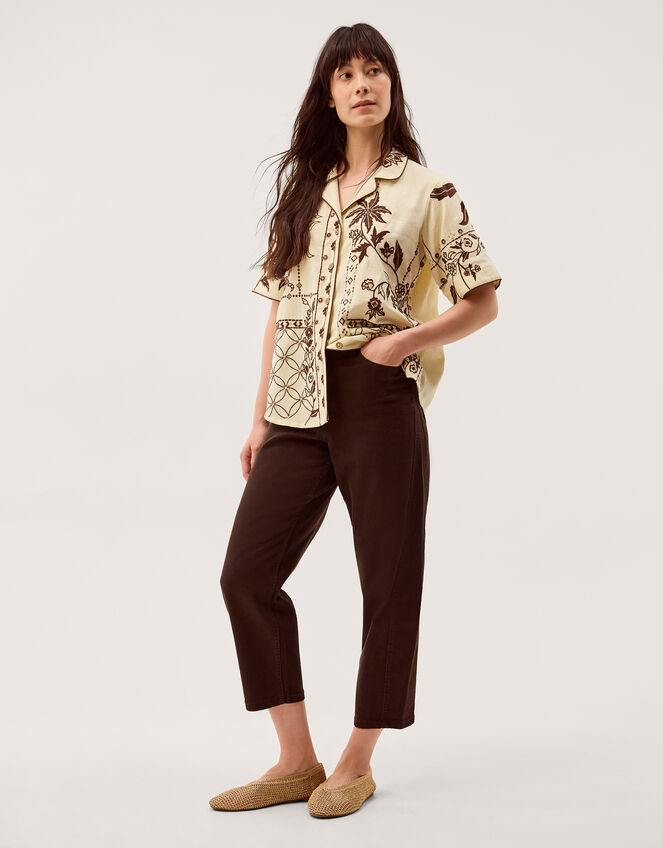 Carly Tropical Embroidered Shirt Ivory
