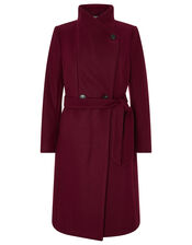 Rita Wrap Collar Long Coat , Red (BURGUNDY), large