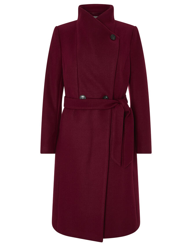 Rita Wrap Collar Long Coat , Red (BURGUNDY), large