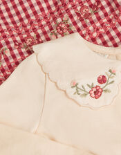 Baby Embroidered Top & Gingham Dungarees Set, Red (RED), large