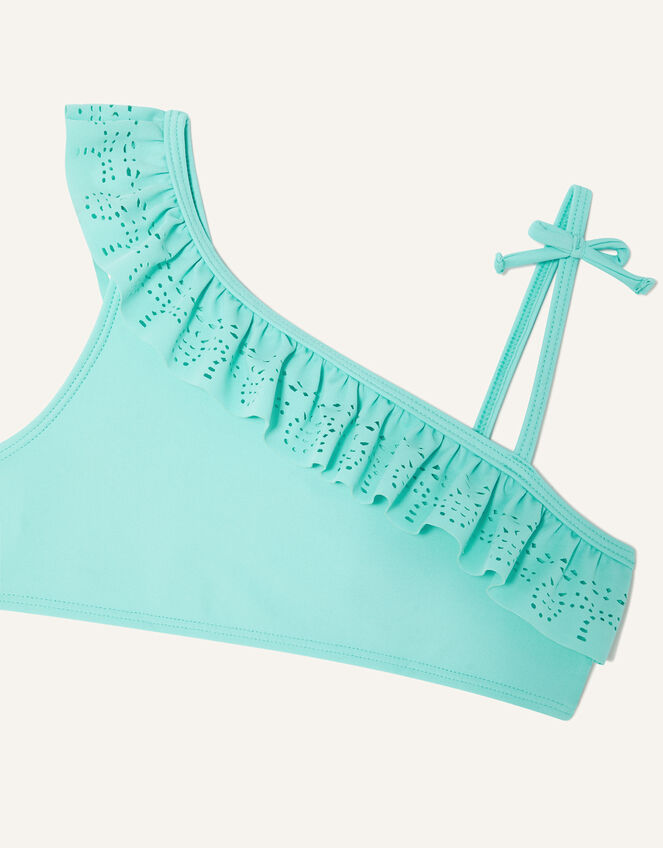 Laser Cut One-Shoulder Bikini in Recycled Polyester, Blue (TURQUOISE), large