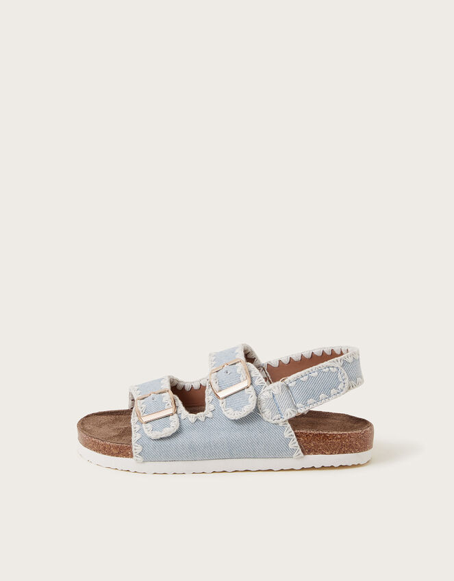 Denim Whipstitch Buckle Sandals, Blue (BLUE), large