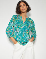 Micola Floral Jersey Top, Teal (TEAL), large