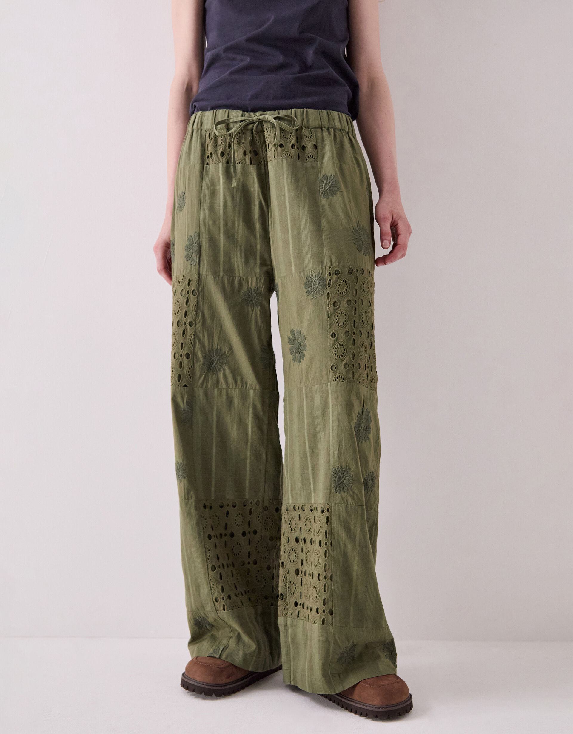East Tasia Broderie Patchwork Trousers Green