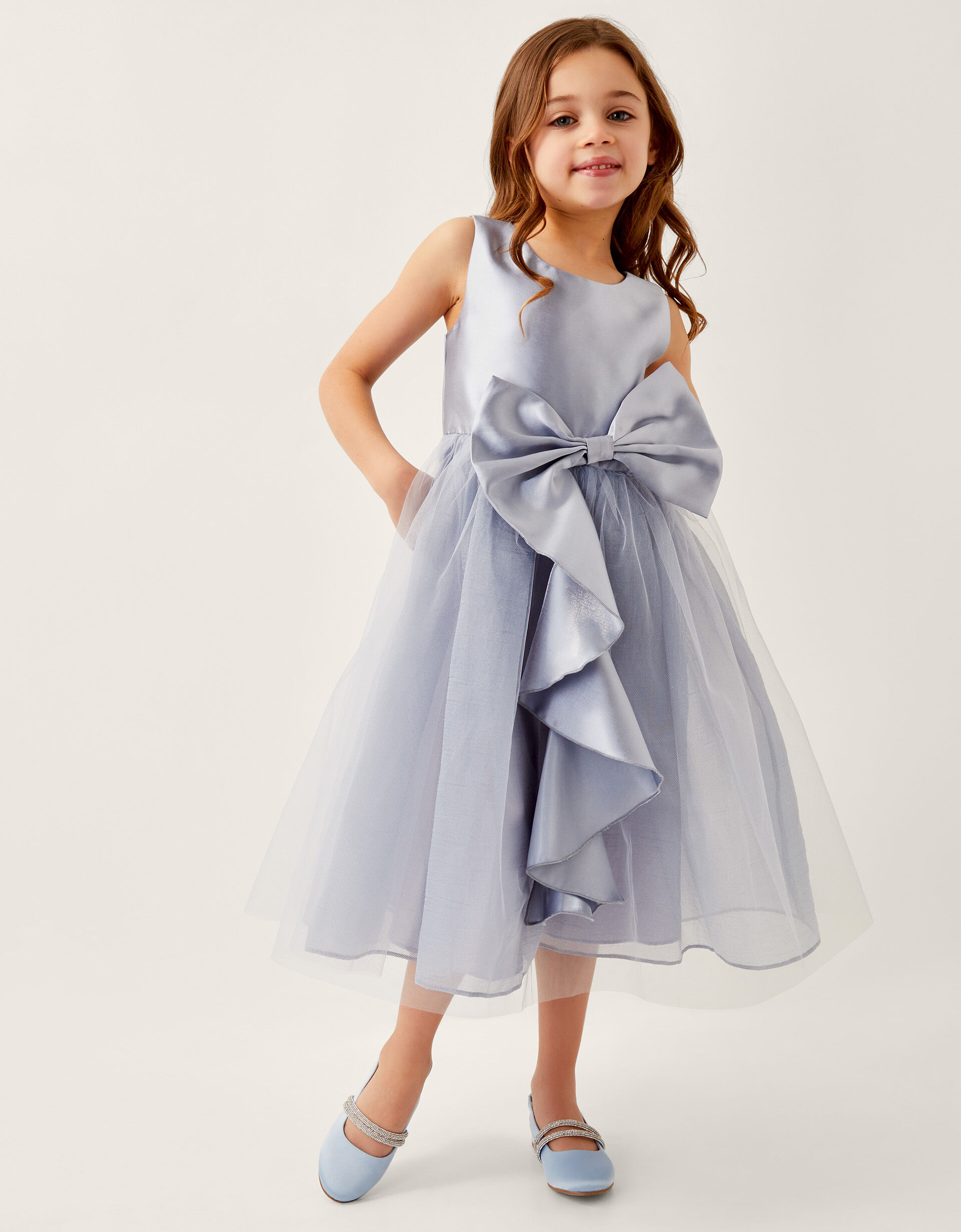 Waterfall Bow Tulle Dress  Blue