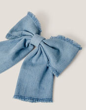 Denim Tie Bow Hair Clip, , large