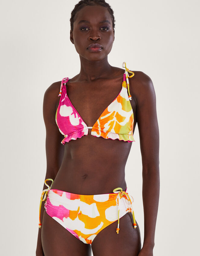 Abstract Print Frill Bikini Top with Recycled Polyester, Pink (PINK), large