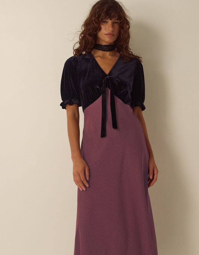 Fiona Puff Sleeve Velvet Satin Midi Dress, Red (WINE), large