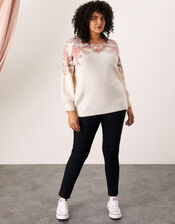 Ava Floral Printed Yoke Jumper, Ivory (IVORY), large