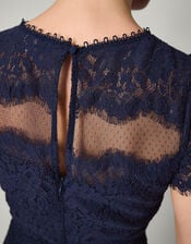 Monike Short Sleeve Lace Bridesmaid Dress, Blue (NAVY), large