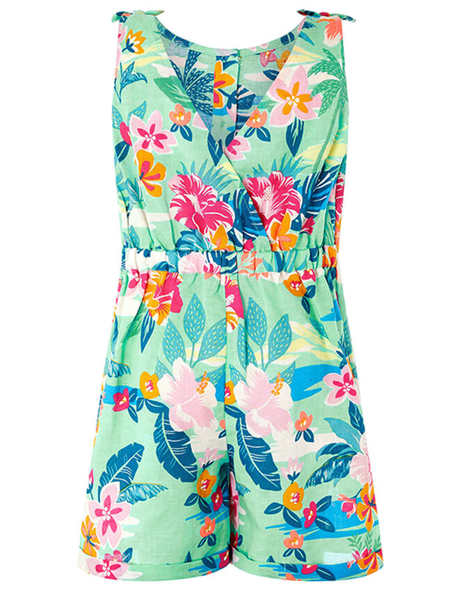 Petunia Floral Playsuit in Linen and Organic Cotton, Blue (AQUA), large