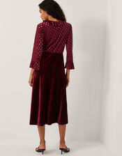 Dua Polka Dot Velvet Midi Dress, Red (BERRY), large