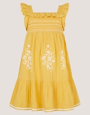 Floral Embroidered Frill Dress, Yellow (YELLOW), large