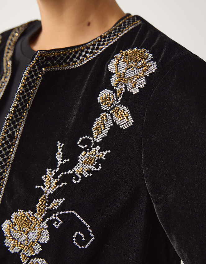 Heather Floral Embellished Velvet Jacket, Black (BLACK), large