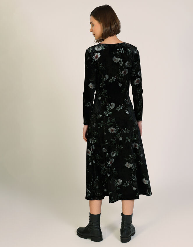 Traffic People Blain Floral Velvet Midi Dress, Black (BLACK), large