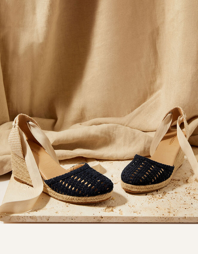 Cut-Out Detail Tie Up Espadrille Wedges, Blue (NAVY), large