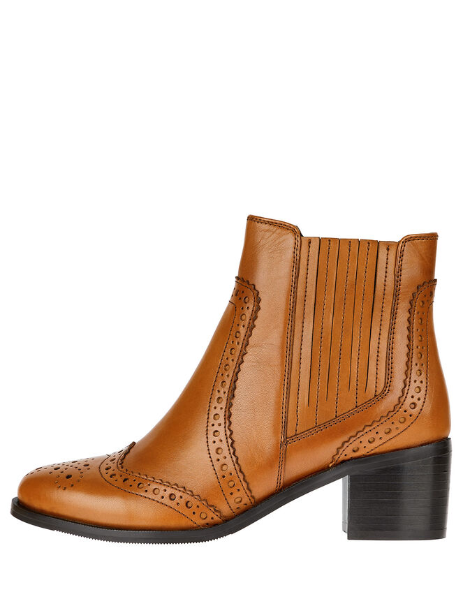 Brogue Leather Ankle Boots, Tan (TAN), large