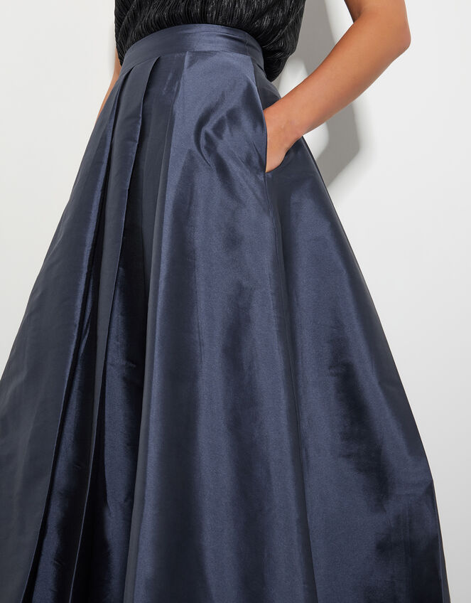 Tanya Taffeta Pleated Midi Skirt, Blue (NAVY), large