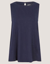 Sammy Swing Linen Blend Tank Top, Blue (NAVY), large