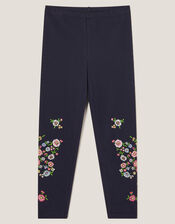 Floral Embroidered Leggings, Blue (BLUE), large