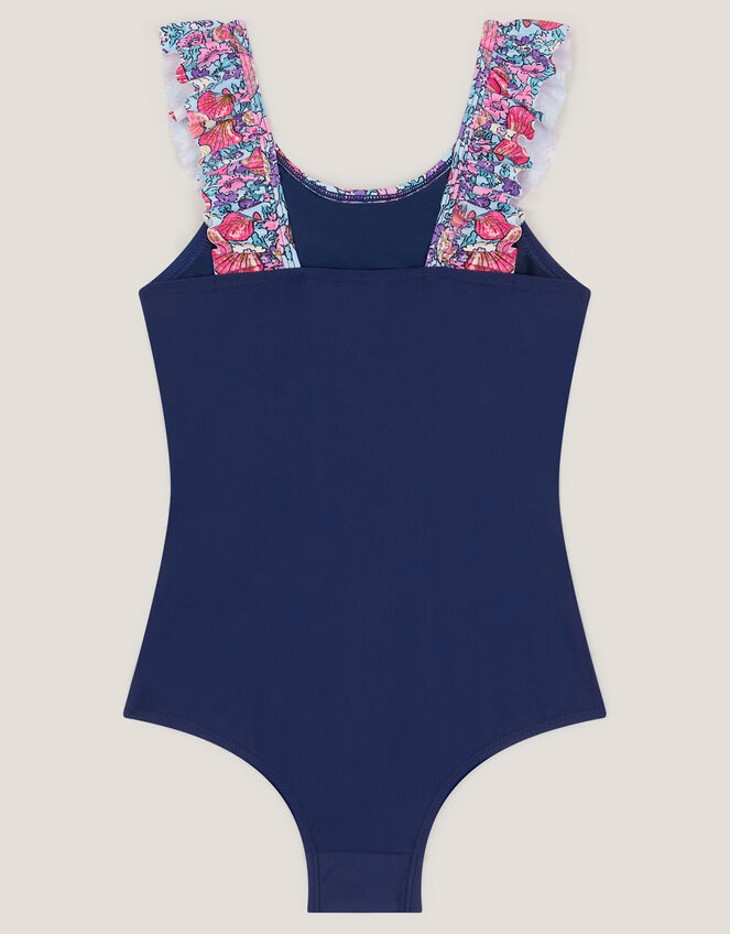 Seashell Floral Frill Swimsuit, Blue (BLUE), large