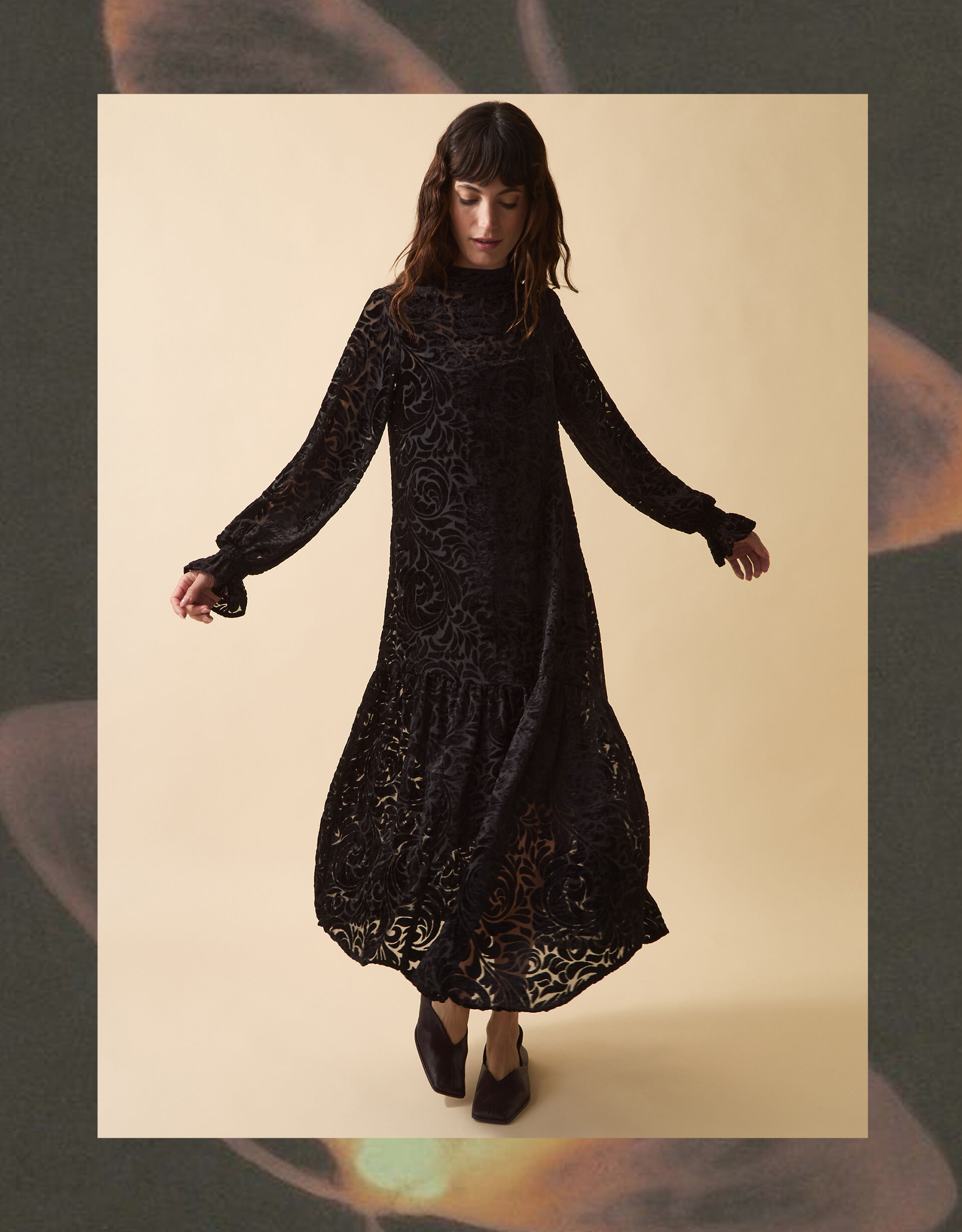 Clemence Gigi Velvet Burnout Maxi Dress Black