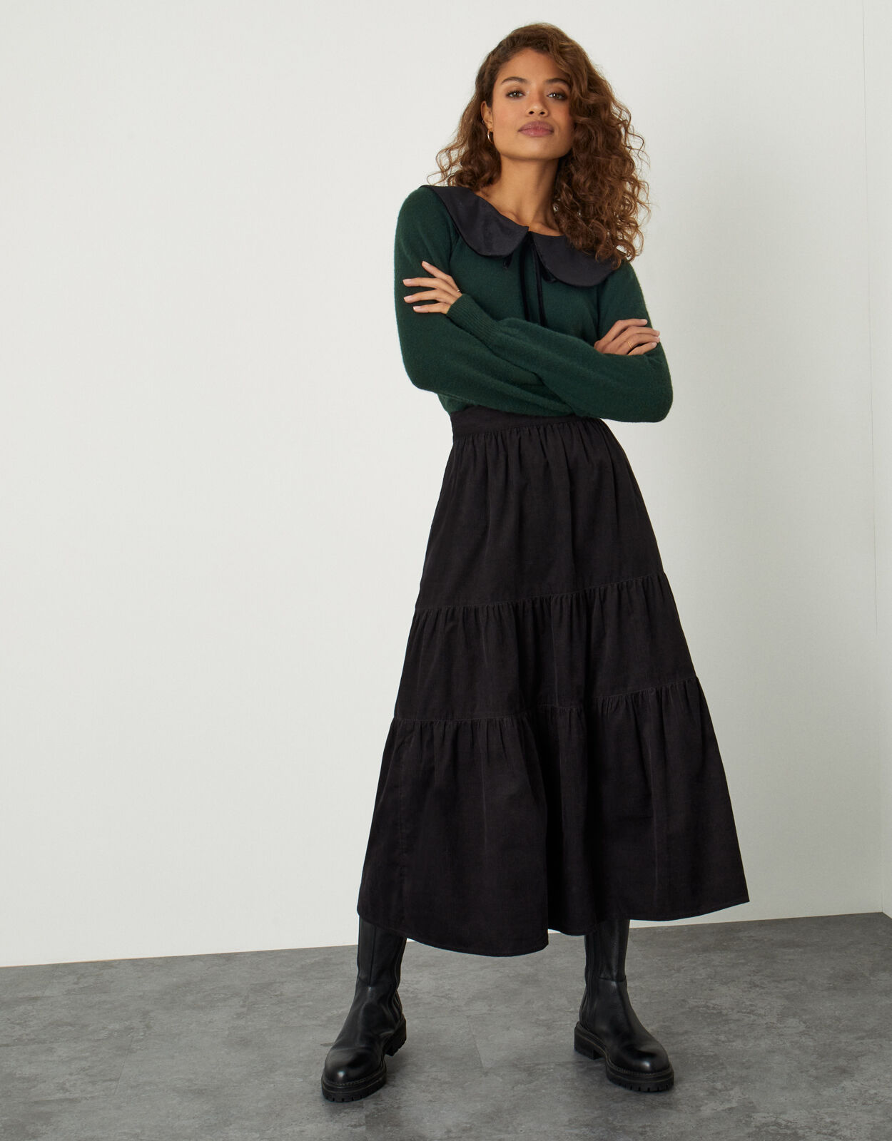 Tia Tiered Cord Skirt Black