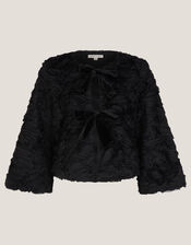 Tia Tie-Front Textured Jersey Jacket, Black (BLACK), large