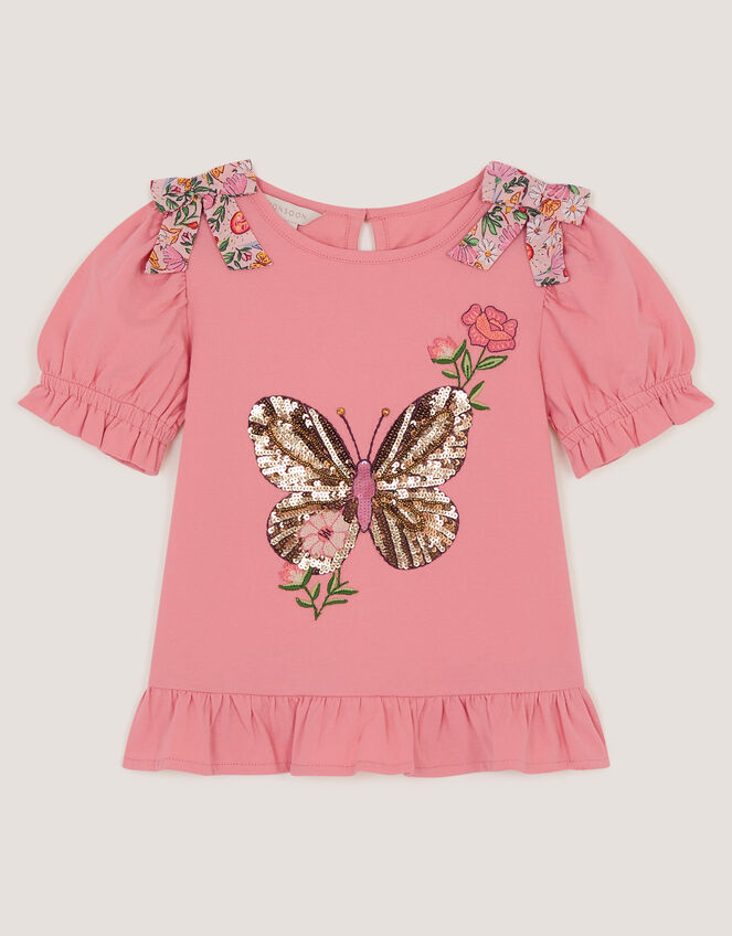 Sequin Butterfly Cotton T-Shirt, Pink (PINK), large