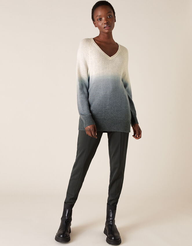 V-Neck Dip-Dye Knit Jumper, Grey (GREY), large
