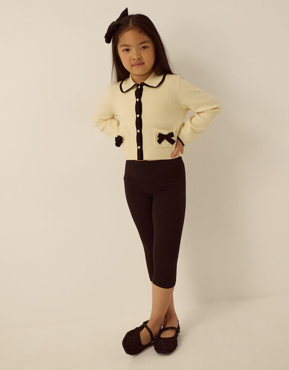 Monsoon x Queens of Archive Charlotte Collar Bow Contrast Cardigan, Ivory (IVORY), large
