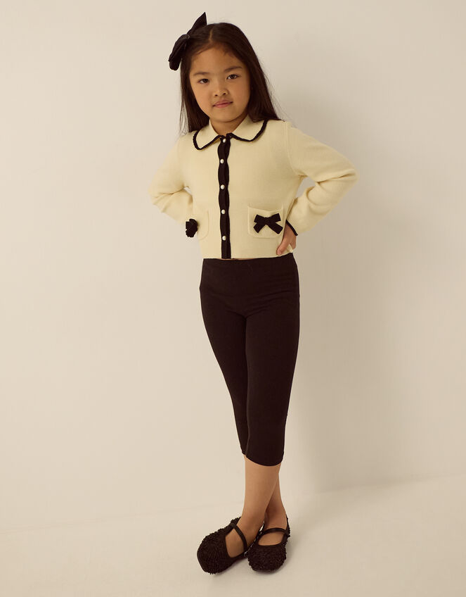 Monsoon x Queens of Archive Charlotte Collar Bow Contrast Cardigan, Ivory (IVORY), large
