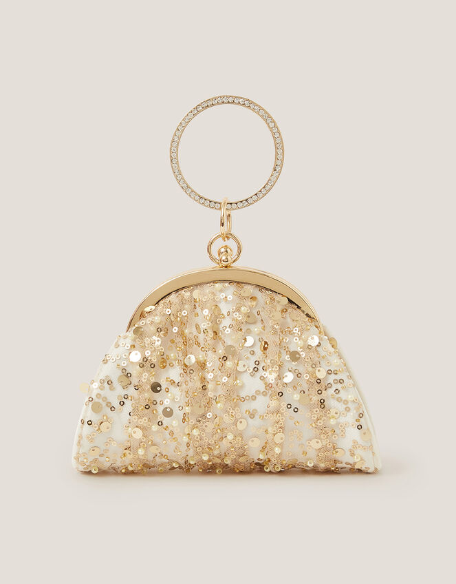 Embellished Tulle Bangle Mini Bag, Ivory (IVORY), large