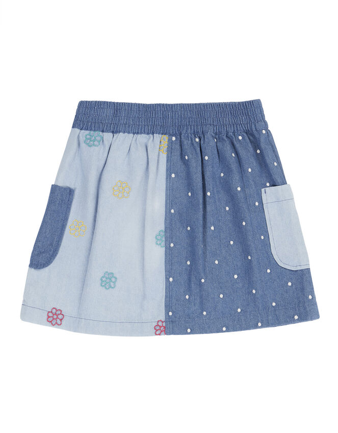 Frugi Embroidered Denim Skirt, Blue (BLUE), large