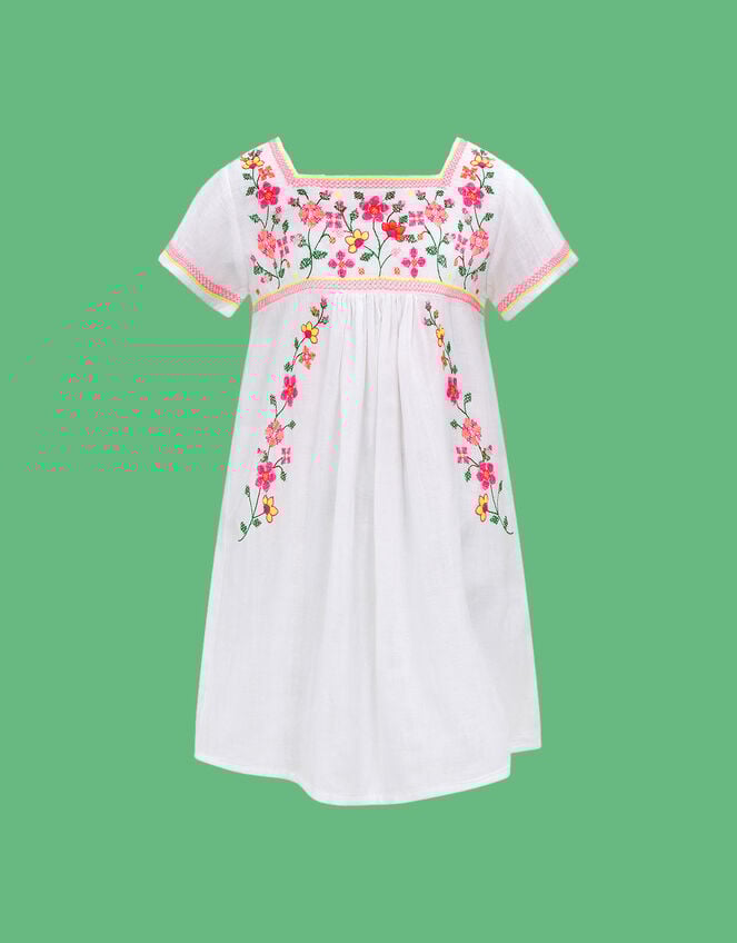 Sunuva Kids Peruvian Floral Embroidered Dress, White (WHITE), large