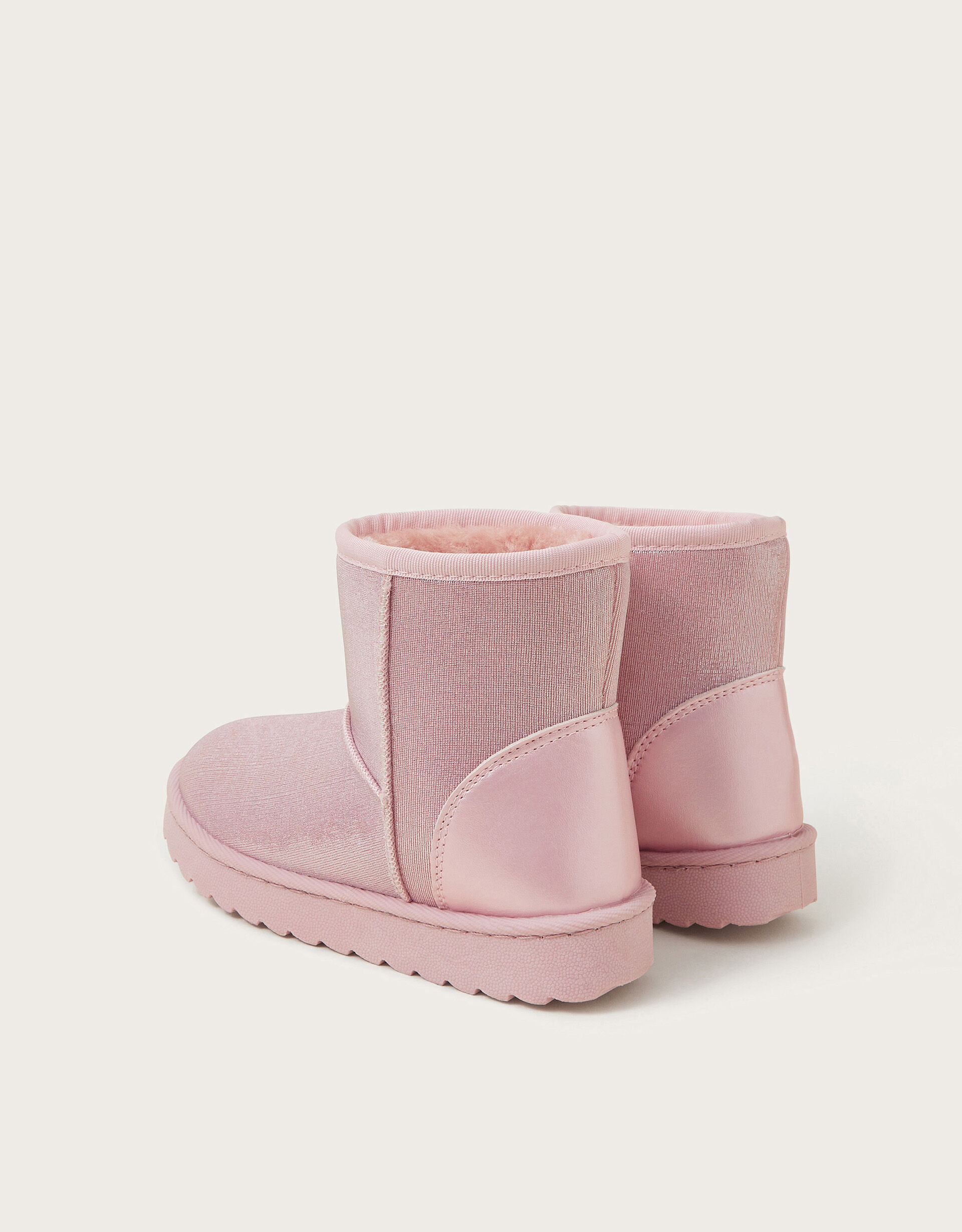Faux Fur Lined Metallic Ankle Boots Pink
