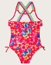 Kendall Tropical Frill Swimsuit, Red (RED), large