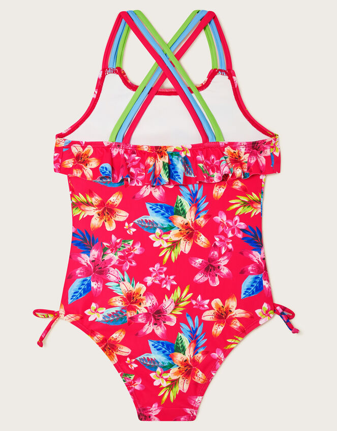Kendall Tropical Frill Swimsuit, Red (RED), large