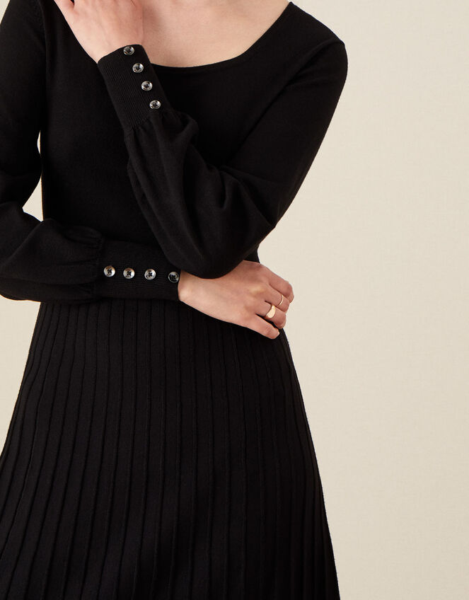 Square Neck Pleated Dress, Black (BLACK), large