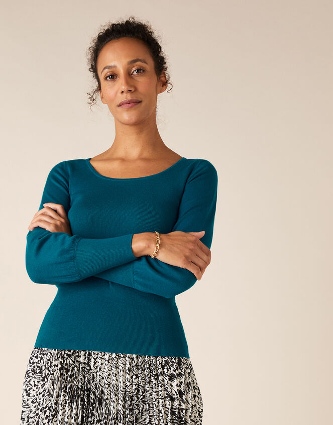 Scoop Neck Rib Jumper, Teal (TEAL), large