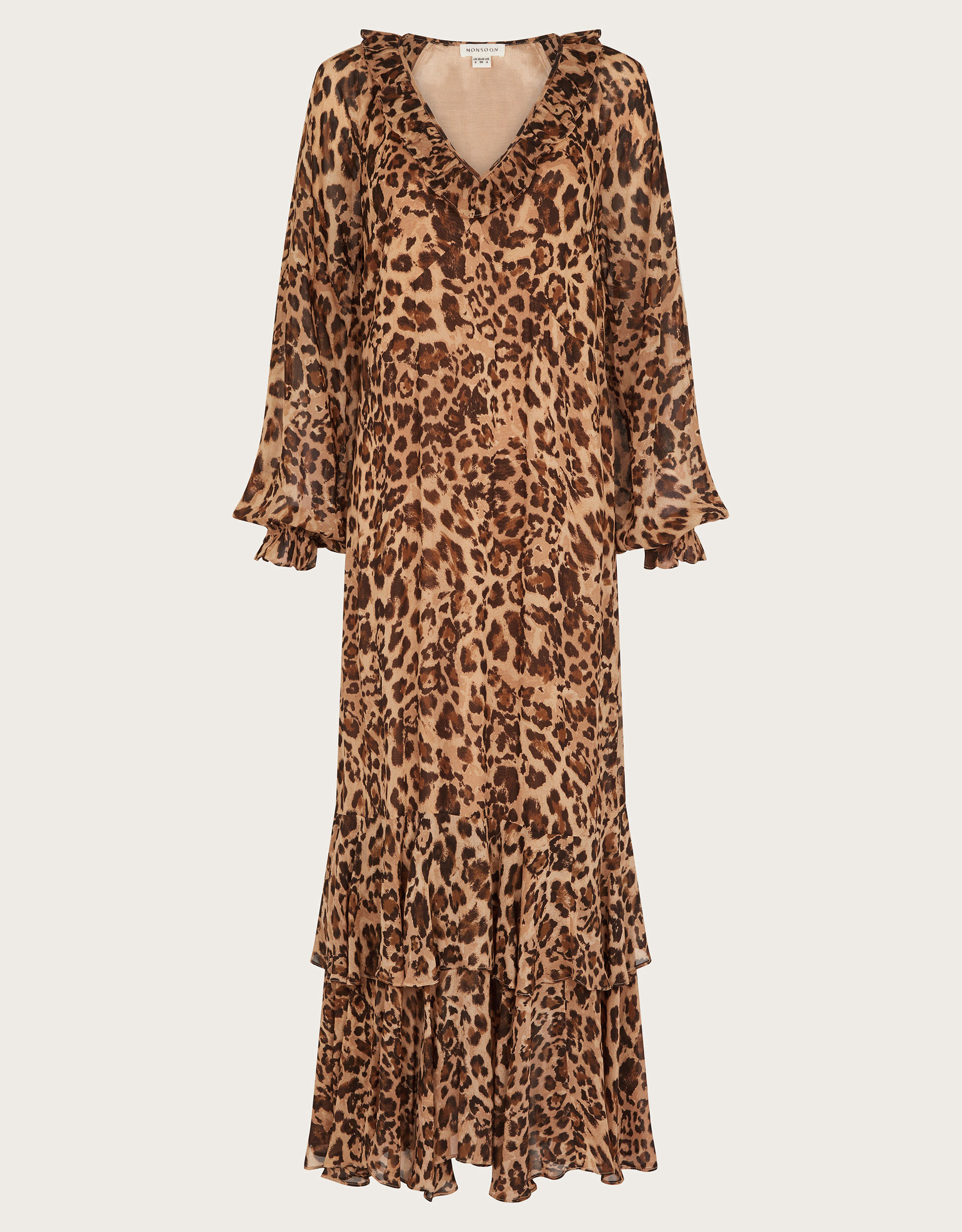 Rowena Leopard Print Ruffle Dress Brown Evening Dresses Monsoon UK