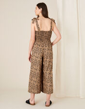 Animal Print Shirred Jumpsuit, Natural (NATURAL), large